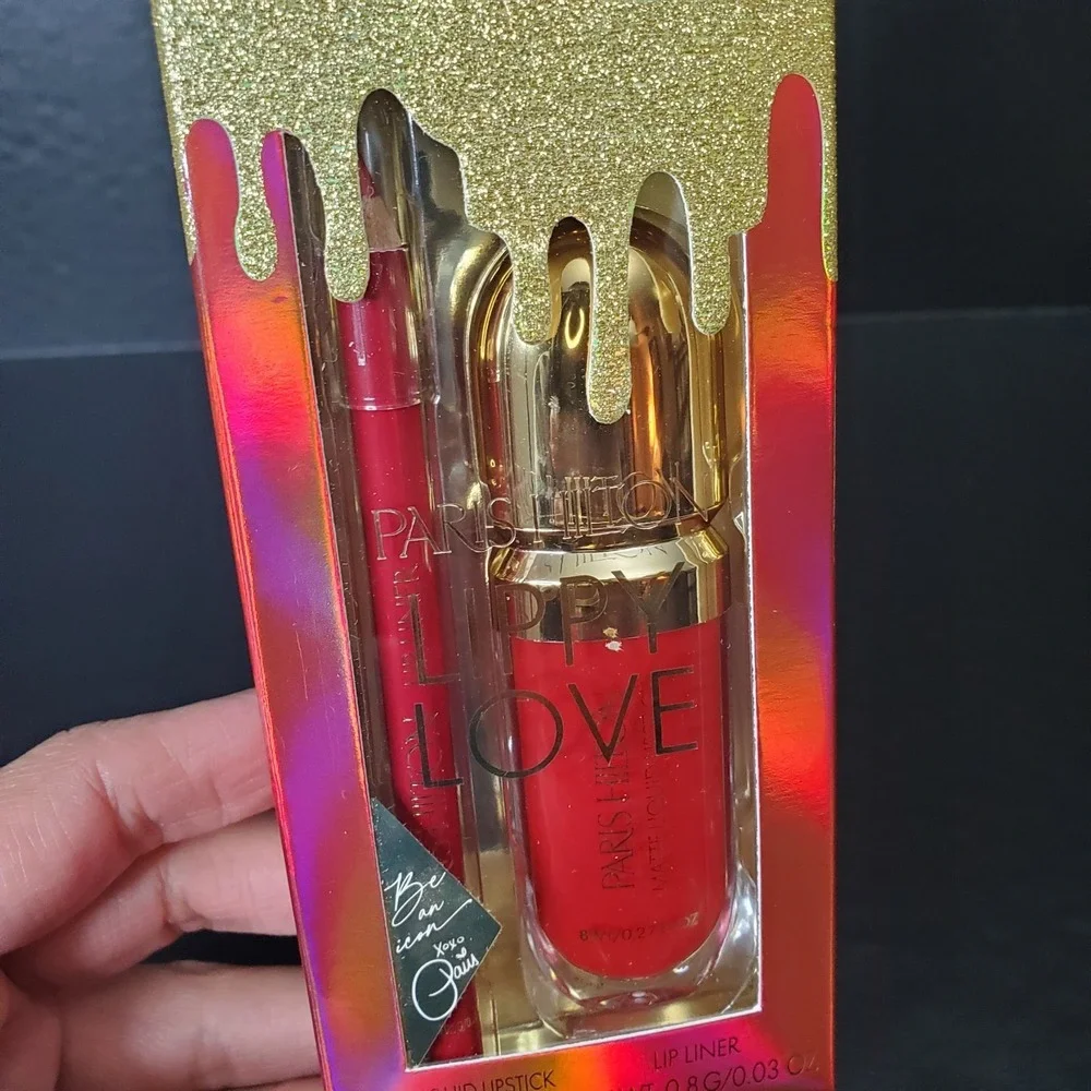 Paris Hilton Lippy Love 2 Piece Bright Red Liner & Matte Liquid Lipstick Lot (2)